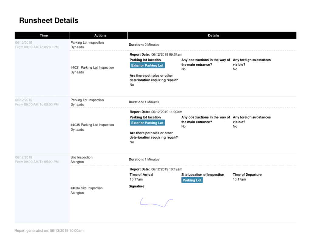 Runsheet details