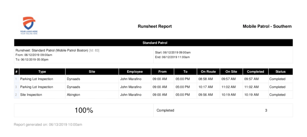 Runsheet Report