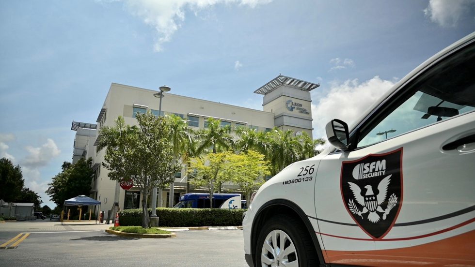 SFM Security vehicle parked outside medical facility