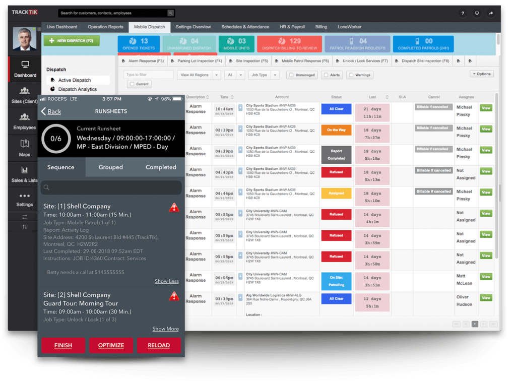 Mobile Suite Dispatch Tracktik